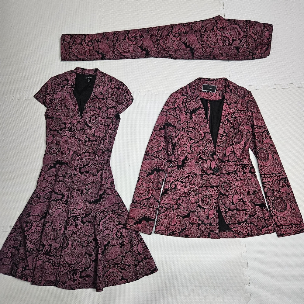 Pink and Black Paisley Dress and Blazer Set